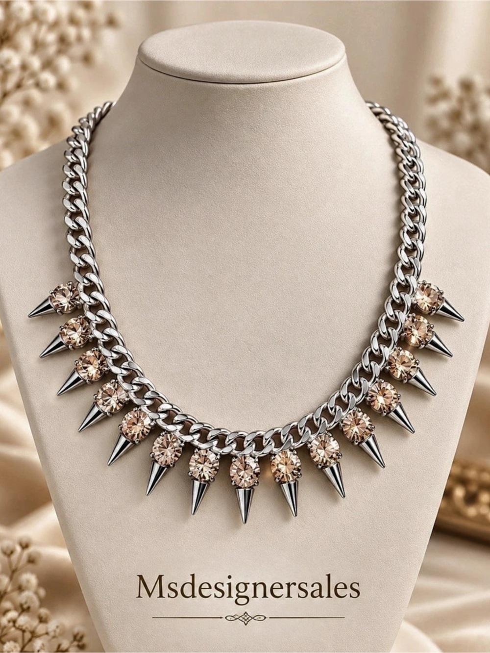 Express Spike Pendant Statement Necklace in Silver & Pink 191